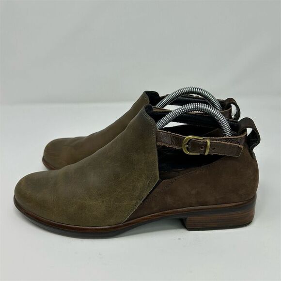 NAOT Kamsin Brown & Olive Green Leather Heeled Ankle Boots Size 41 Casual - Picture 7 of 14